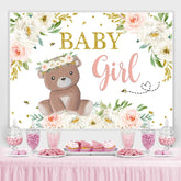 Baby Mädchen Teddy Tragen Und Blumen babydusche Hintergrund